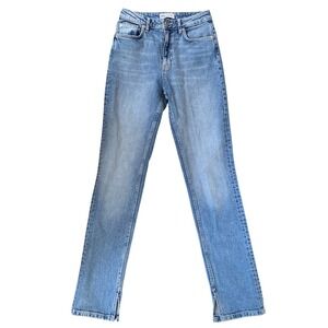 Zara High Rise Straight Leg Light Wash Slit Hem‎ Denim Jeans 4 Normcore Skinny